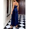 Sexy Strapless Hollow Party Dresses Women Solid Soft Velvet Long Dress Winter Backless Zips A-Line Banquet Dress Vestidos