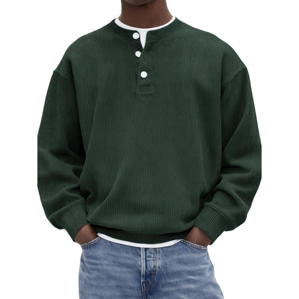 Men's Casual -color Fashionable Corduroy Ribbed Round-neck Long-sleeved Pullover Hoodie