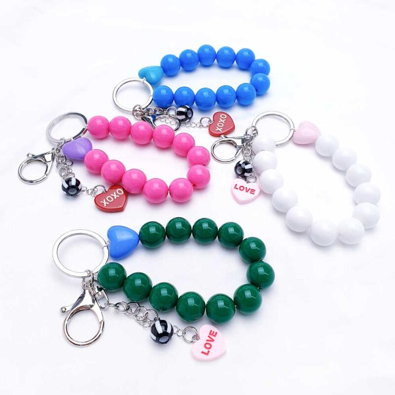Kitsch Color Heart Bead Keyring Keyholder pink