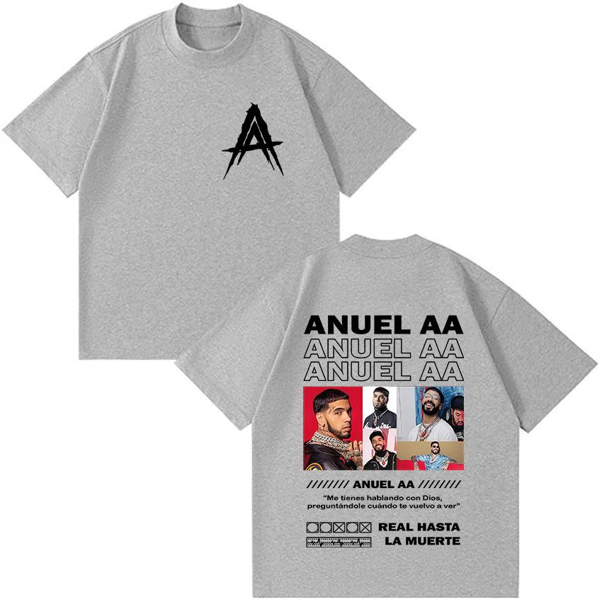 Anuel AA Real Hasta La Muerte Tour 2025 Product T-shirt Men Rap Gothic Oversized Pure Cotton Hip-hop Casual Loose Clothing