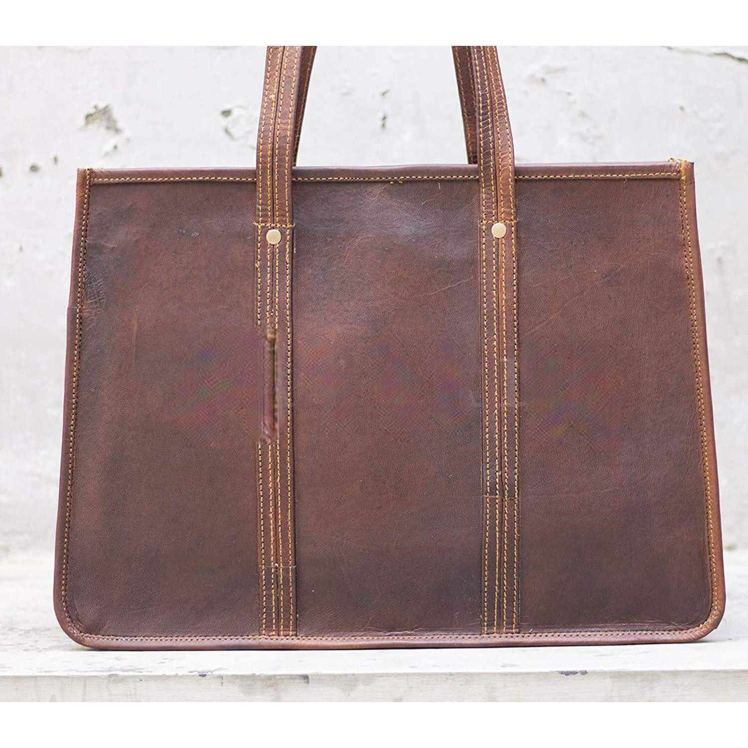 Женская коричневая большая сумка из натуральной кожи ручной работы — фото 3