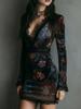 Women's Chinese Style Retro Fashion Elegant Velvet Printed Ruched Slimming Cheongsam Dress