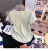 Women's Summer 2024 Ruched Waist Irregular Short Sleeve Round Neck T-Shirt