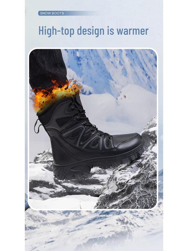 Men's Plus Size High-Top Snow Boots: Winter Warm, Thickened Velvet Lining, Ideal for Hiking