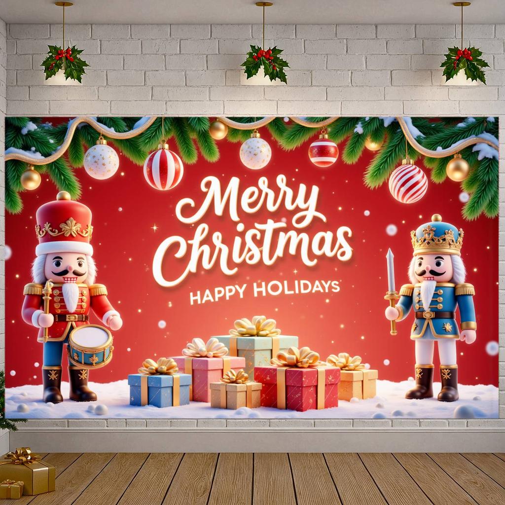 Holiday Decor Banner Gift Boxes Christmas Decoration Banner Holiday Banner Pine Branches For Winter Festival Office Party