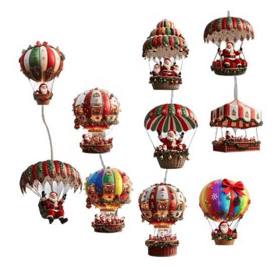 

Рождественское украшение в виде воздушного шара, деревянная плоская 2D подвеска с Санта-Клаусом в воздушном шаре для праздничного оформления окна, стены, дома 10pcs