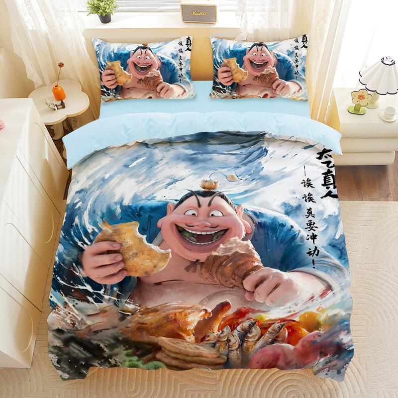 

Nezha 2 фильм комплект из трех предметов мультяшный пододеяльник наволочка Shen Gongbao Aobing пододеяльник отшлифованная наволочка постельное белье DE 135x200cm