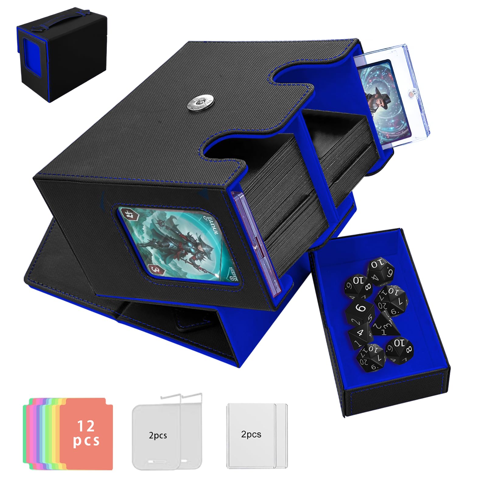 

Amonel Deck PU Leather Trading Card Holds Trading Large Capacity with Two Compartments and 12 Labeled Compatible with and Other Card Games with Blue
