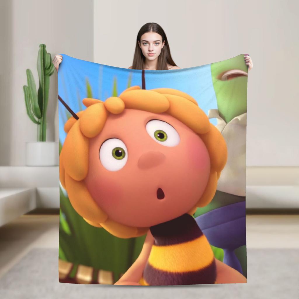 Maya The Bee With Flowers Cartoon Throw Blanket for Couch  Fuzzy Soft Plush Blanket 50x60 Inches Multiple Sizes Bedspreads