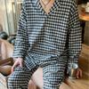 Korean ins style cotton polished couple plaid pajamas set loungewear 1011 new plaid
