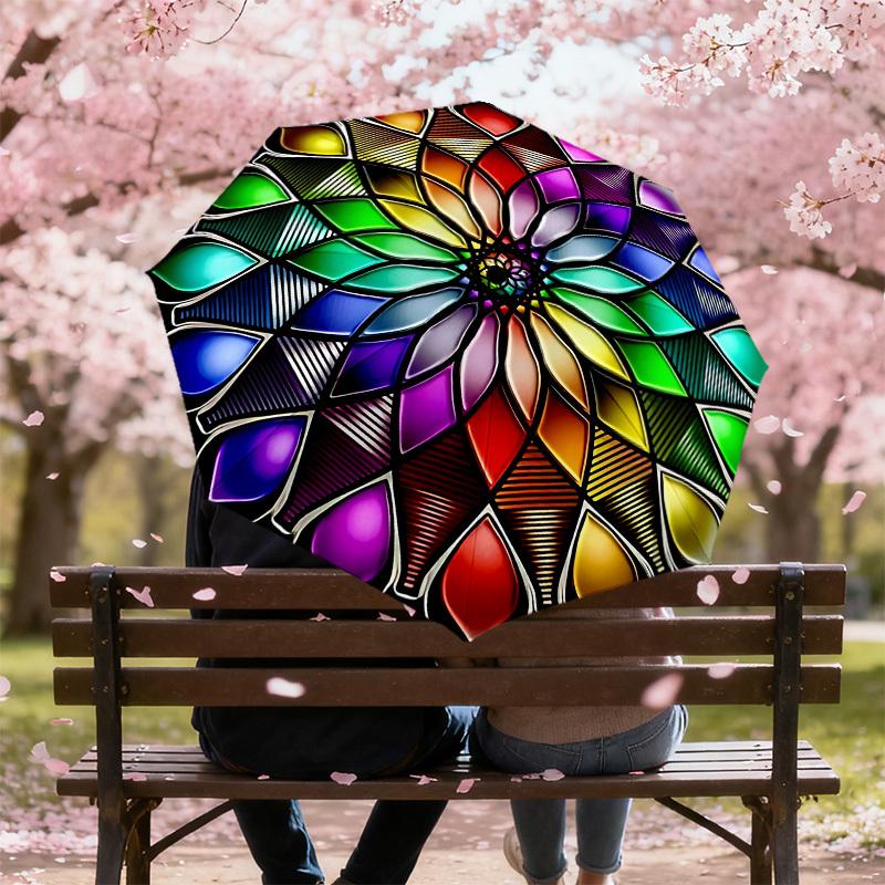 1PC mandala colorful Umbrella-8-Rib Reinforced, Automatic Open, Lightweight & Durable, Cute Fashion Accessory for Outdoor, Beach, or Casual Use, Beach
