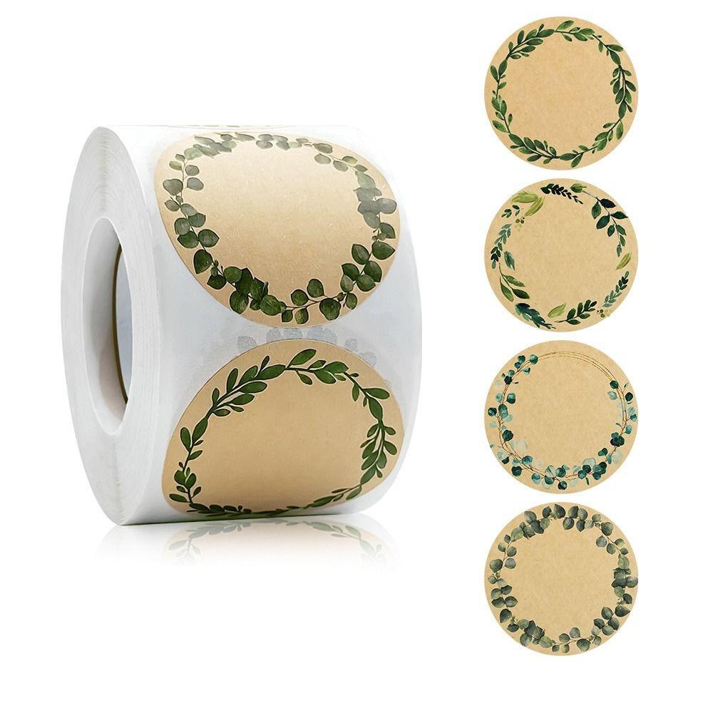 500Pcs/roll Kraft Paper Kraft Paper Sticker Wreath Pattern Adhesive Label Sticker Vintage Round Sticky Labels Gift Packaging