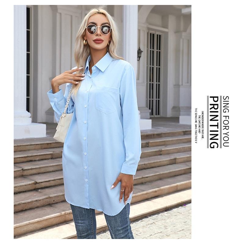 Women's Autumn Long Solid Colour Casual Temperament Long Sleeve Shirt Women