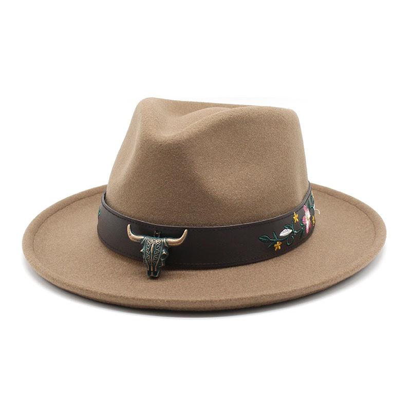 Thickened Dragon And Phoenix Cowboy Hat, Crimped Top Hat, Bull'S Head, Hidden Felt Hat, Big Brim, Horseback Riding Gentleman'S Hat, Felt Hat