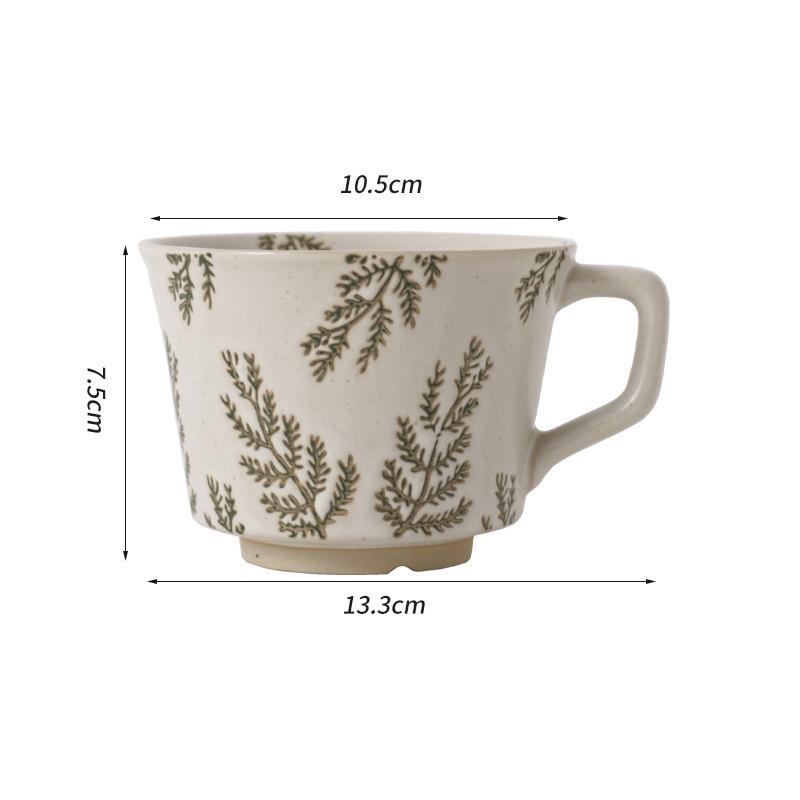 350ml Ceramic Coffee Mug Plant Leaf Pattern Porcelain Mug Latte Coffee Cups Milk Tea Mug Pottery Tea Cups Couples Gift Drinkware