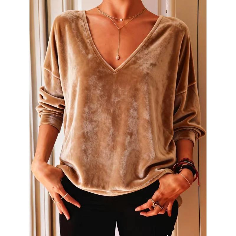Blusas y Camisas Casuales de Moda para Mujer JPNTKY Estampado de Color Sólido Manga Larga Cuello en V
