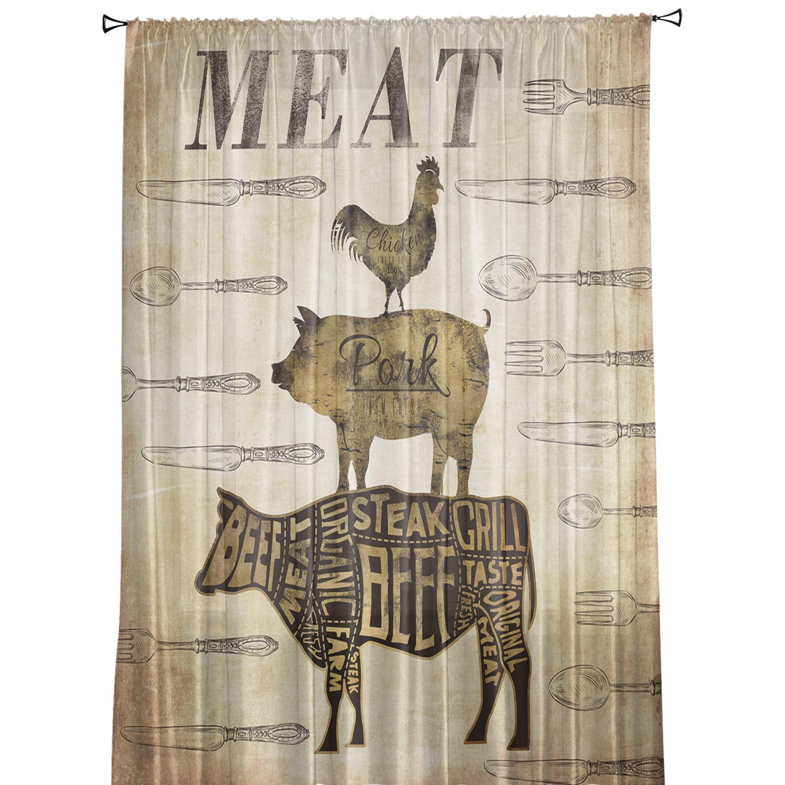 Фермерская Тема Корова Курица Посуда Тюлевая Занавеска Вуаль Прозрачный Тюль для Спальни — фото 3