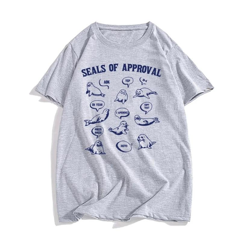 Seals of Approval Tee Sea Lion Cartoon Printing T-shirt Summer Short Sleeve Tshirts for Female Loose Kawaii Graphic Tops