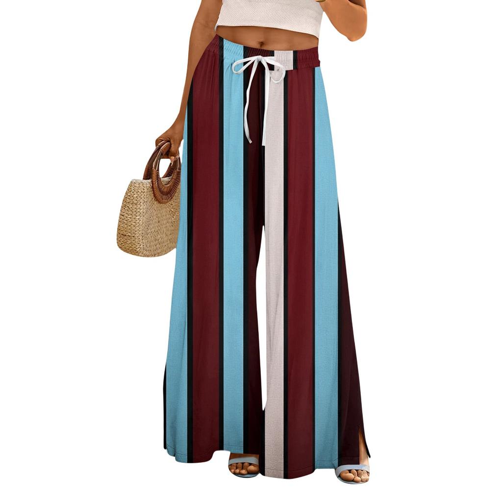 Damen Bedruckte Weitbeinige Hosen mit Taschen Hohe Taille Kordelzug Lockere Freizeit-Hosen