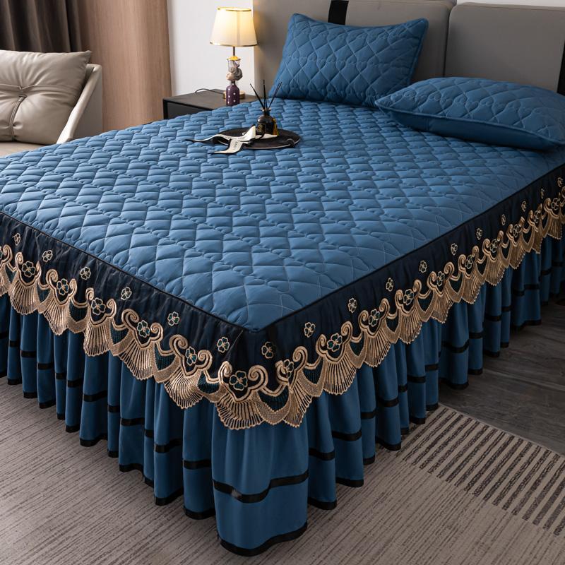 1pc Lace Bed Skirt Solid Color Mattress Cover Quilted Bedspread tagesdecke Ruffles Bed Covers with Elastic Band (No Pillowcase)