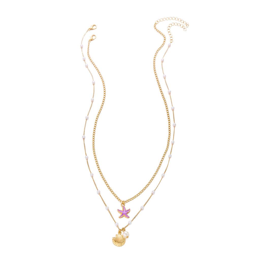 Geometric Pearl Pendant Chain With Shell And Starfish For Summer Beach Vacation