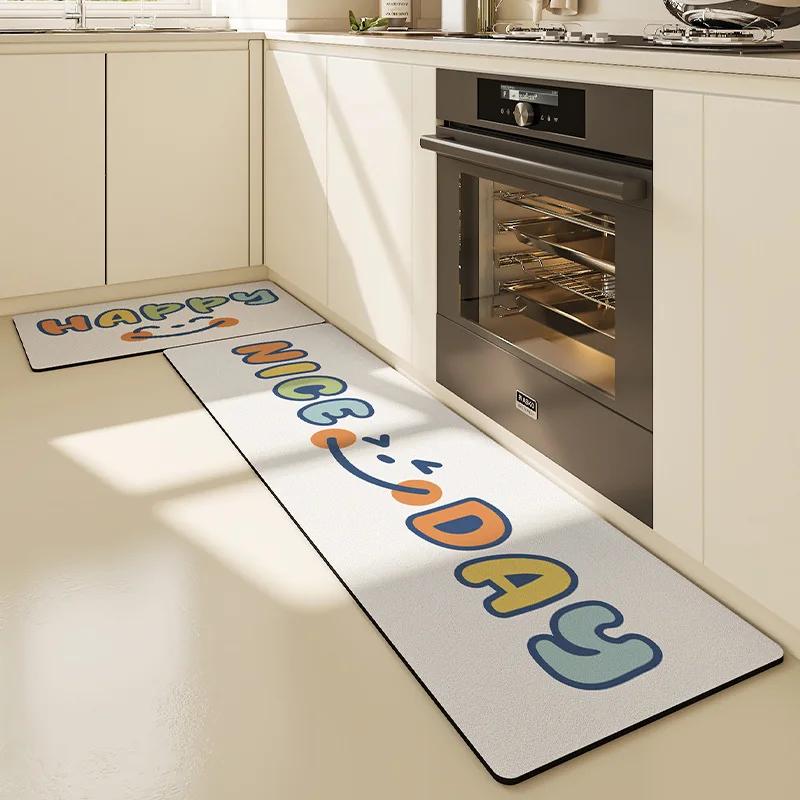 Fiber Leather Natural Rubber Kitchen Floor Mat, Soft Q-elastic Long Kitchen Mats Absorbs Water, Oil and Non-slip Foot Pads