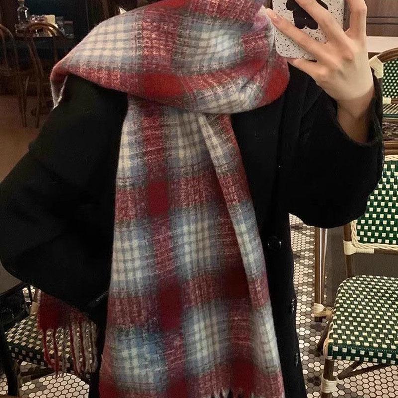 

Женский шарф в клетку класса люкс – Универсальная зимняя шаль и шейный платок из имитации кашемира 35x190 cm