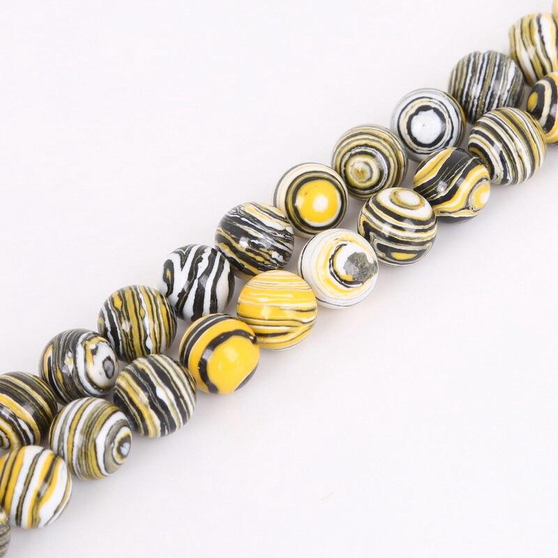 1strand 4/6/8/10/12mm Natural Stone Beads Yellow Stripes Malachite Druzy Crystal Quartz Beaded Birthstone DIY Fashion Jewelry