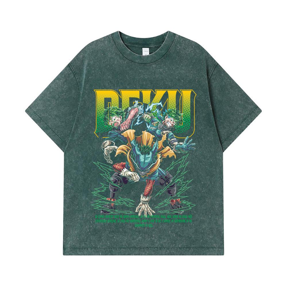 275 GSM Washed T-shirts 100% Cotton My Hero Academia V15 Deku Print Unisex Heavy Cotton T Shirt