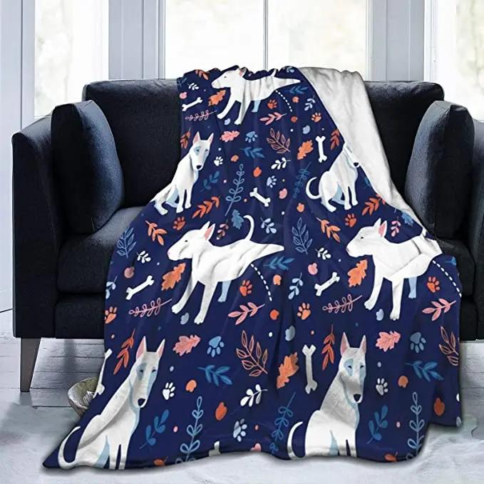 Soft Warm Flannel Fleece Throw Blanket for Bedroom Living Rooms Sofa Couch Funny Bull Terrie Print Large Size Bed Blankets