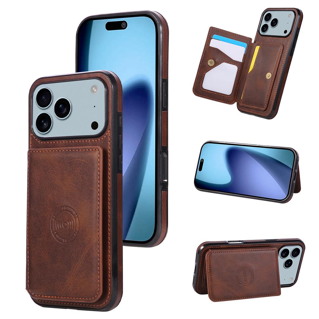 For iPhone 17 Pro Max Case Card Holder Kickstand PU Leather + TPU Phone Cover