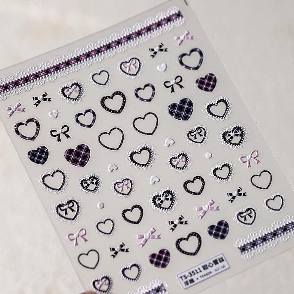 Pink White Black Lace Lace Bow Nail Stickers Love Heart Bow Nail Decorations  Nail Salon