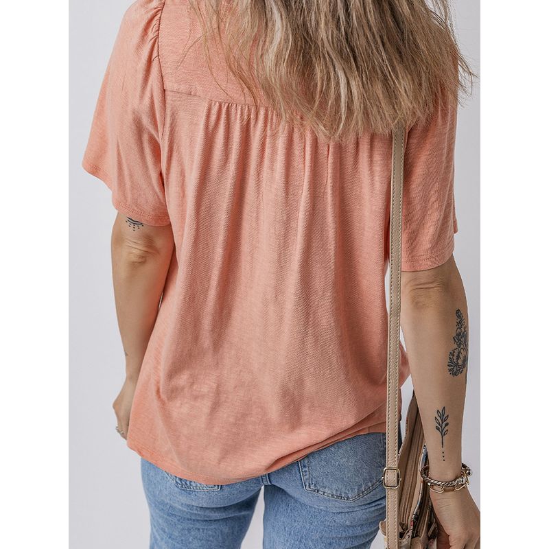 US Shiying Loose Solid Bid V neck pullover Women 2025 Summer New Simple Short sleeve T-shirt Women