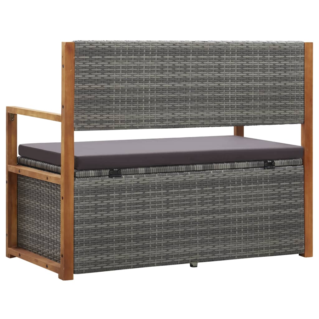 Storage Bench with Storage Space 115 cm Poly Rattan & Solid Acacia Wood Grey