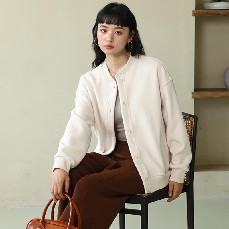 Vintage Women Soft Cropped Bomber Jacket 2025 Female Spring Autumn Woolen Cloth Jacket Woman Fashion Short Coats