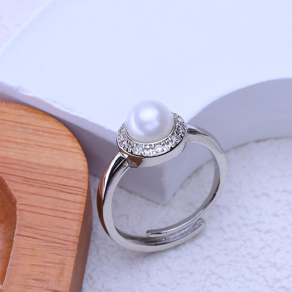LSOOYH Pearl Jewelry Freshwater Pearl Rings For Women Fashion Female Cubic Zirconia CZ Ring