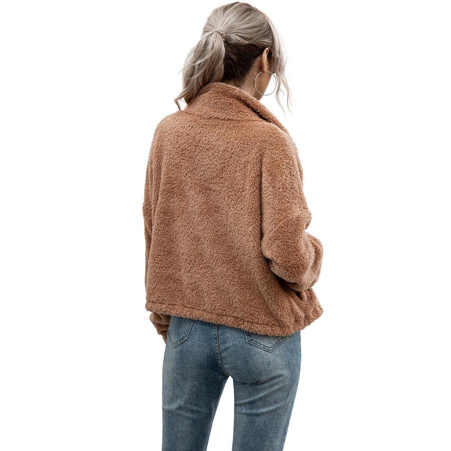 Autumn Winter Double-sided Velvet Short Plush Coat Top Women's Fashion Hoodie Jacket