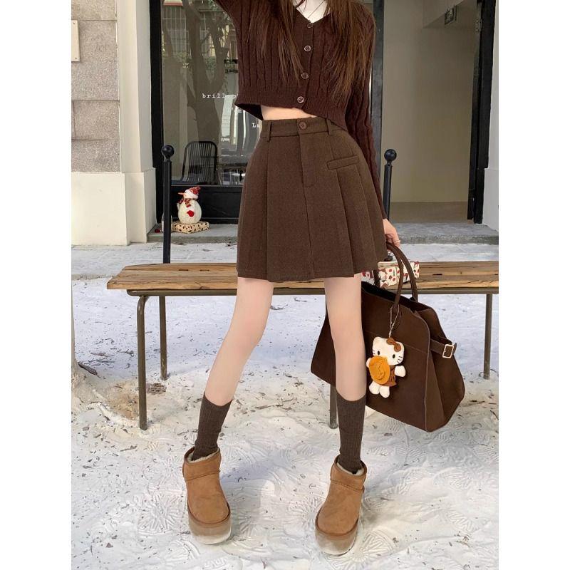 Neuer High-Waist Minirock aus dicker Wolle mit Falten in A-Linie für Damen für Herbst/Winter - Anti-Exposition, Schlankmachend, Modisch.
