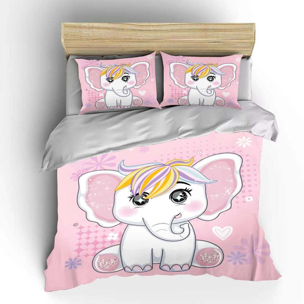 Adorable elephant with pink background Bedding Set for Kids Luxury Gift 3pcs Digital Print Comforter Set Soft Comfortable