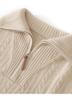 Little He Women's Half-Open Lapel Cashmere Sweater, Cable Knit, Seven-Gauge Thickened Wool, Simple Winter Wear