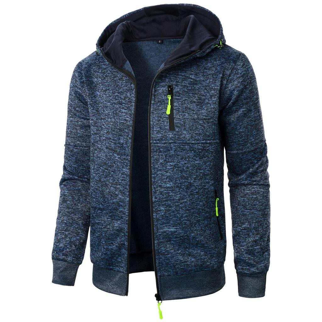 Men's Spring and Autumn Outerwear Sports Fitness Coat Casual Hoooded Knitted Jacket