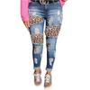 Ripped Pant Women's Jeans Personalized Leopard Patches Printed High Waisted Trousers