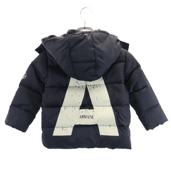 ARMANI JUNIOR Back print Long sleeve hood Down jacket 39.4" Navy system Kid's Used