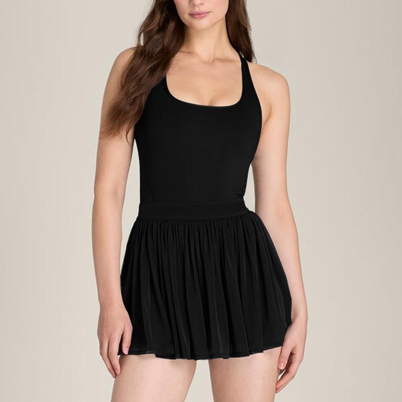 

New Racer-back Tennis Dress Women s Quick-drying Fitness Dance Anti-exposure Contrasting Golf S чёрный