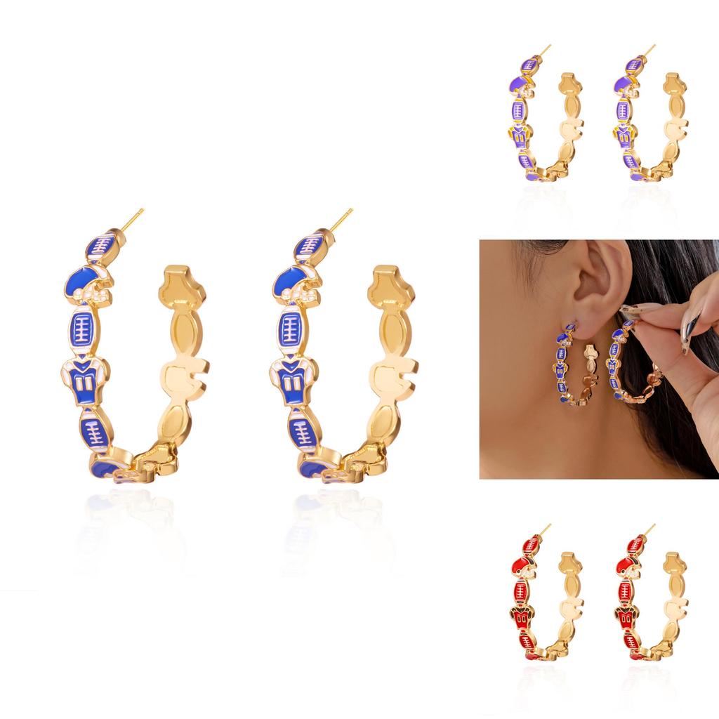 Sports Fan Football Volleyball Geometric Enamel Earrings For Women