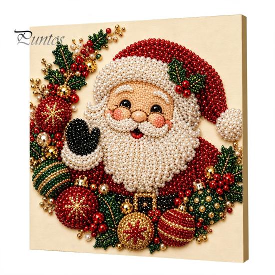 DIY Faux Pearl Art Crafts Christmas Kit, Santa Snowy Cottage Painting Kits for Adults 3D Bead Craft Set Adults, Home Winter Holiday Wall Decor Indoor