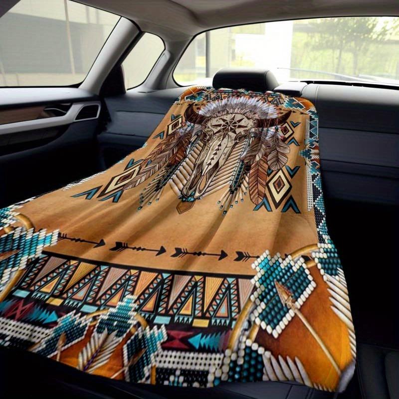 Blanket with Native American Totem Pattern Soft Cozy and Warm Bath Towel for Outdoor Adventures Perfect for Napping in Camper
