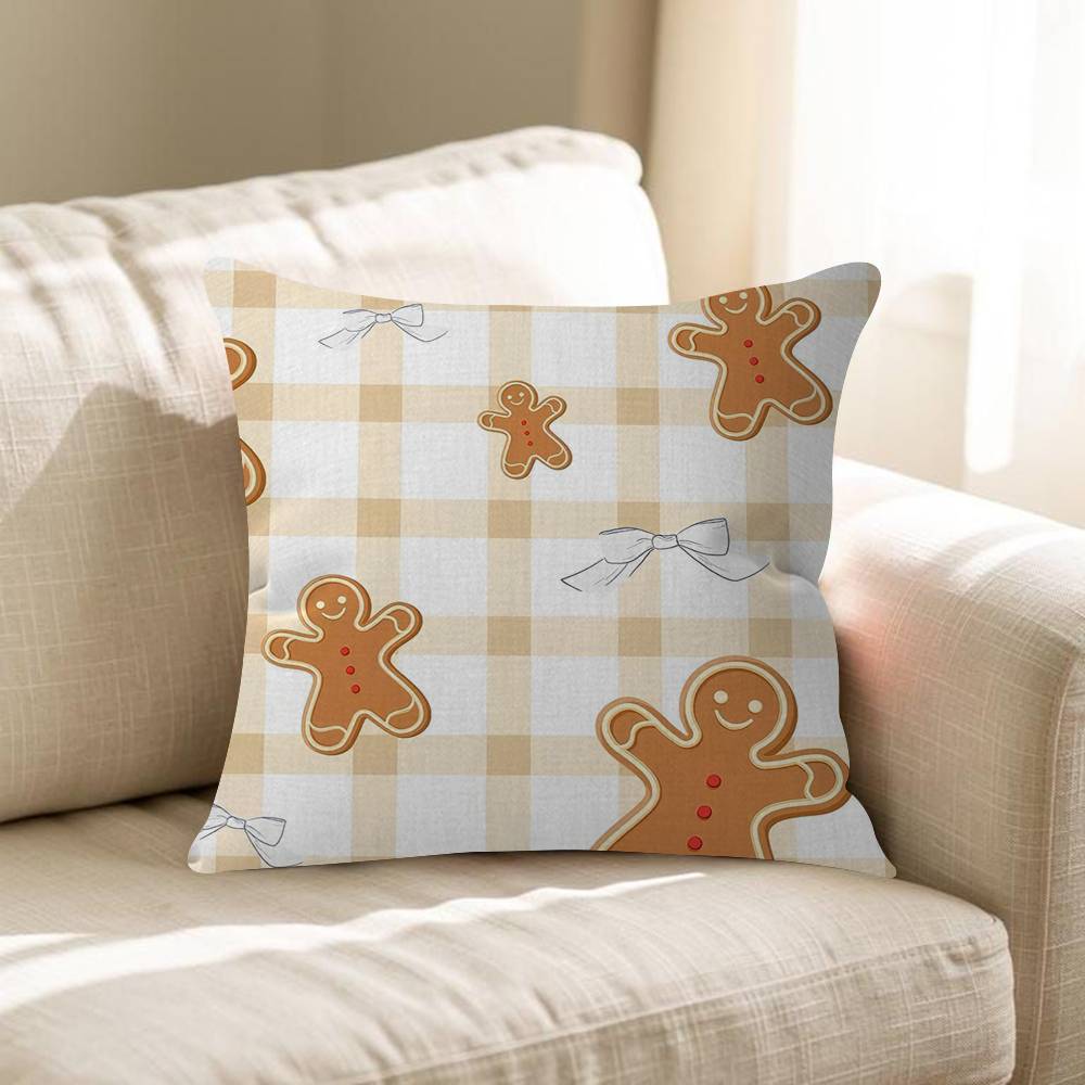 Kawaii Cartoon Christmas Gingerbread Man Maple Design Cushion Cover Happy Autumn Harvest Decor Holiday Decorati Pillow Cover