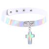 Cross Laser Glow Choker, Gothic Cross Luminous Short Leather Clavicle Necklace