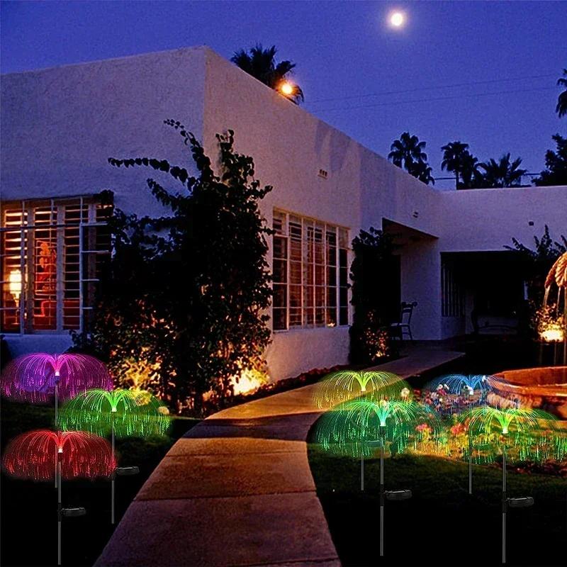 Solar Garden Lights Outdoor Waterproof Fiber Optic Jellyfish Lawn Lights Outdoor Patio Villa Yard Decor